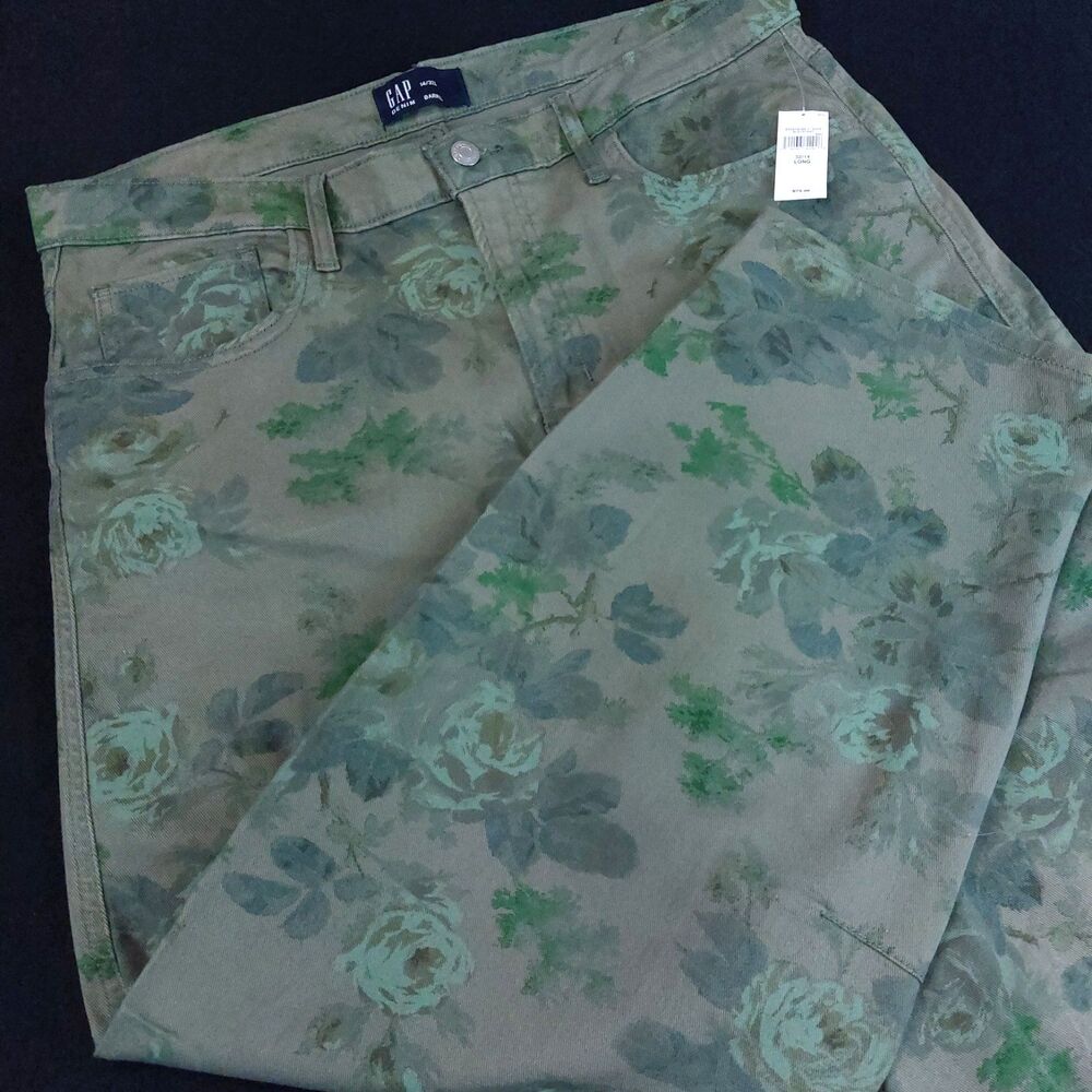 NWT GAP Women’s Wide Leg Jeans in Olive Green Floral Print